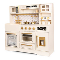 Drewniana kuchnia zabawkowa dla dzieci z bogatym wyposażeniem