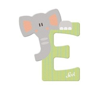 Drewniana literka dla dzieci E ze słoniem Sevi