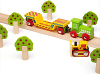 Drewniany wagon transportowy z buldożerem Bigjigs Rail kolejki dla dzieci