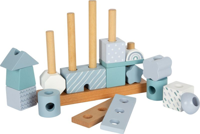 Klocki drewniane na palikach Niebieski domek Small Foot
