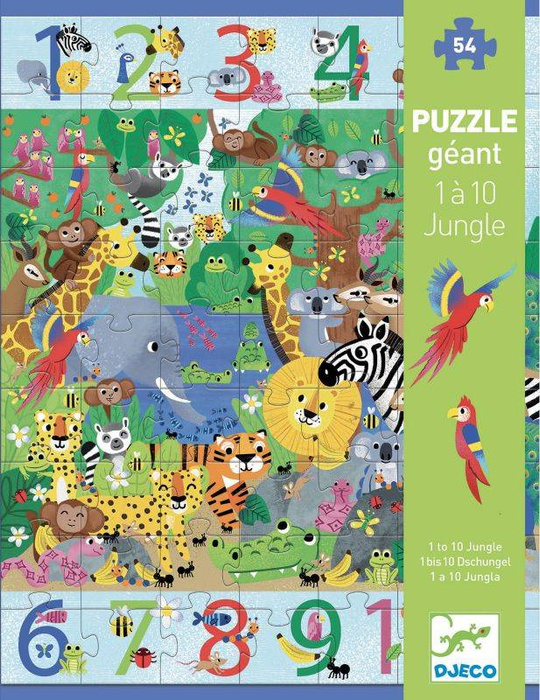 Puzzle kartonowe gigant ,,Dżungla 1 do 10"z łamigłówką 54 el Djeco