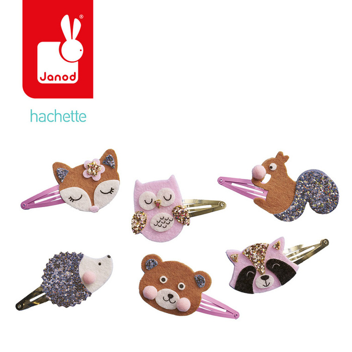 Brokatowe spinki do włosów Leśne zwierzątka Zestaw kreatywny dla dzieci do tworzenia biżuterii Janod