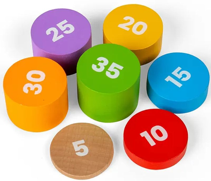 Czerwona drewniana waga szalkowa dla dzieci Bigjigs