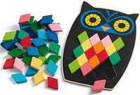 Układanka drewniana, kolorowe romby. Sowa, Djeco