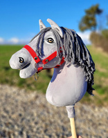 Siwy koń na kiju z gęstą grzywą Premium Super Hobby Horse