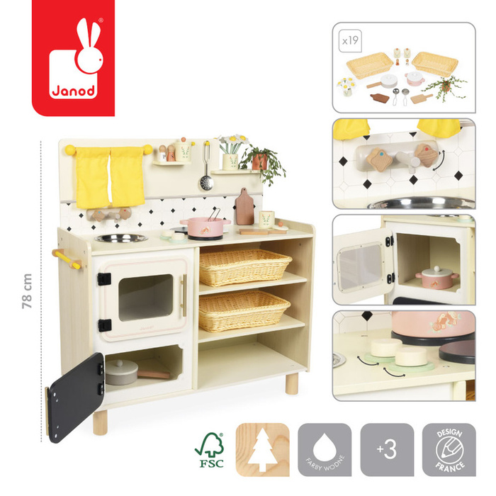 Duża drewniana kuchnia dla dziecka z 19 akcesoriami Shiny Grandma Janod