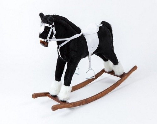 Kary koń na biegunach Karl z białym siodłem