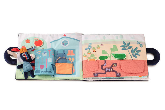 Materiałowa edukacyjna książeczka z mini przytulanką Osiołek Ignace Lilliputiens