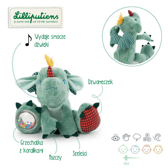 Przytulanka dźwiękowa i sensoryczna latający Smok Joe Lilliputiens