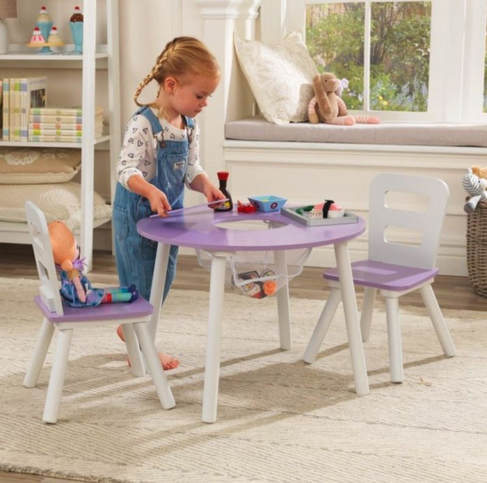 Okrągły stolik dla dzieci z 2 krzesłami do zabawy KidKraft – lawendowy