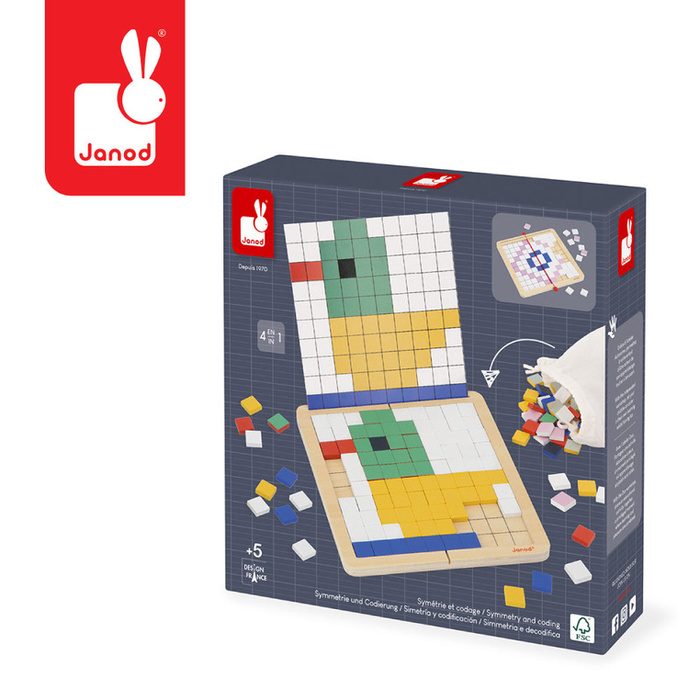 Układanka dla dzieci 4w1 Symetria kodowanie mozaika i piksele Janod