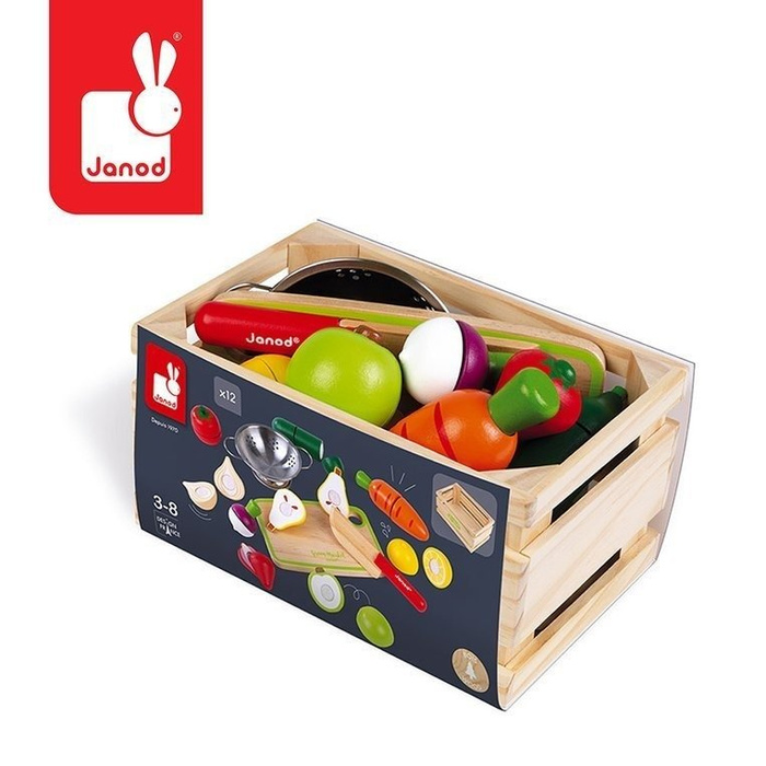 Drewniana skrzynka z warzywami i owocami Green Market 22 elementy 3-8 lat, Janod