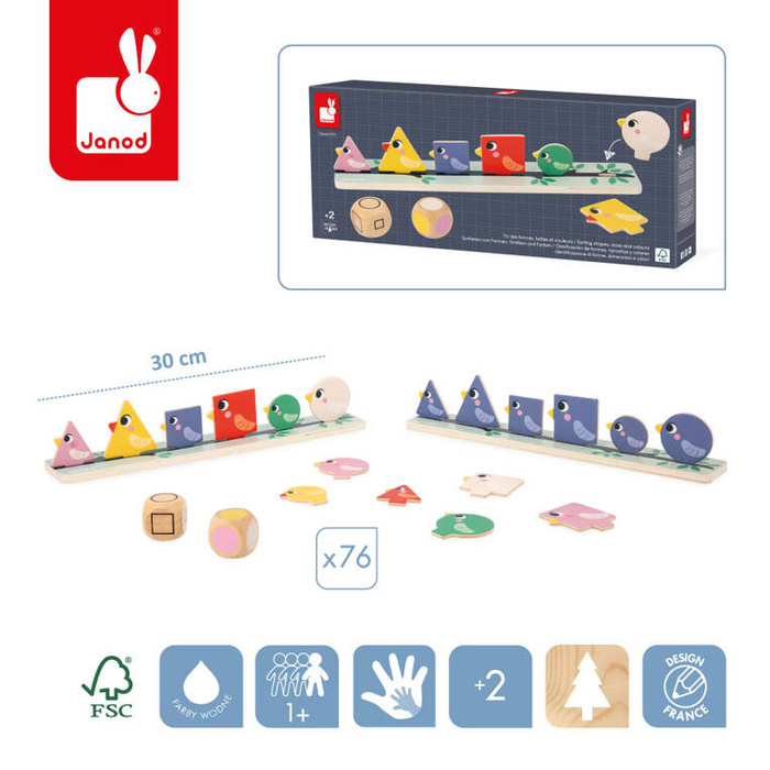 Układanka sorter kolorów i kształtów Ptaki Janod