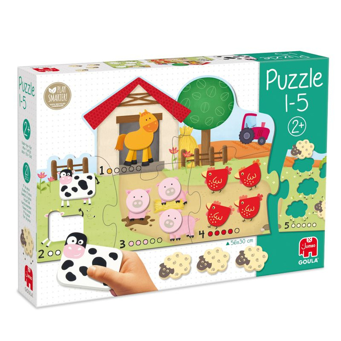 Puzzle drewniane poznaj cyfry 1-5 i zwierzątka Goula