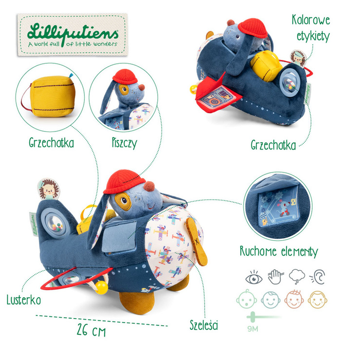 Zabawka sensoryczna Samolot Piesek Jules Lilliputiens Przytulanka dla dzieci