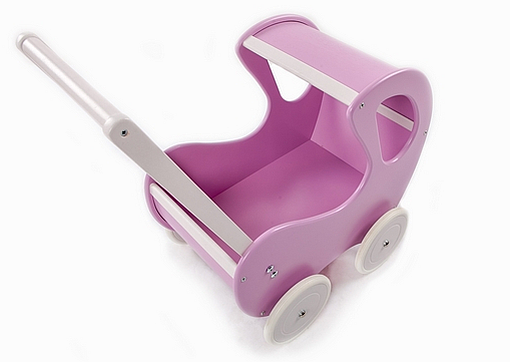 Wózek dla lalek, drewniany wózek. Fioletowa budka Jagódki