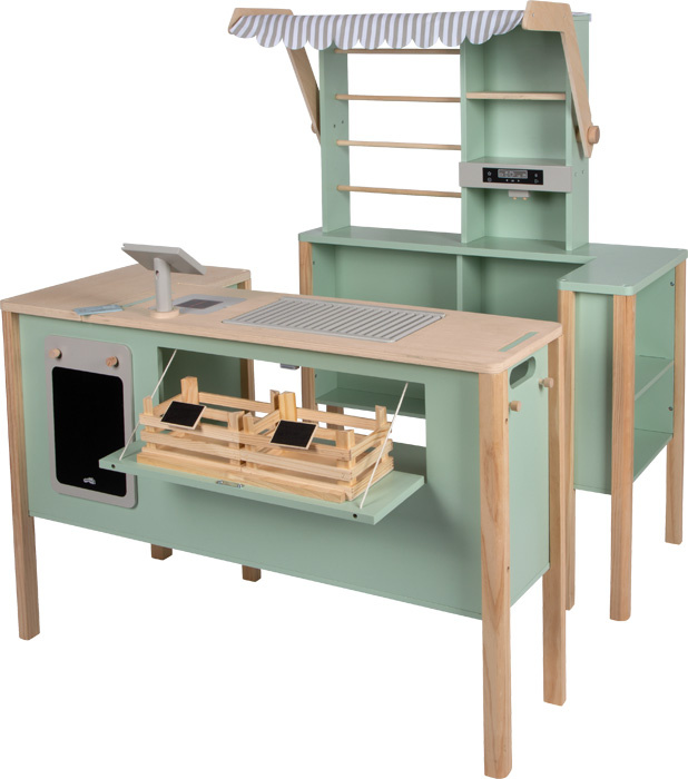 Drewniana kuchnia dla dzieci i sklep 2w1 szałwia zielona Fresh Small Foot