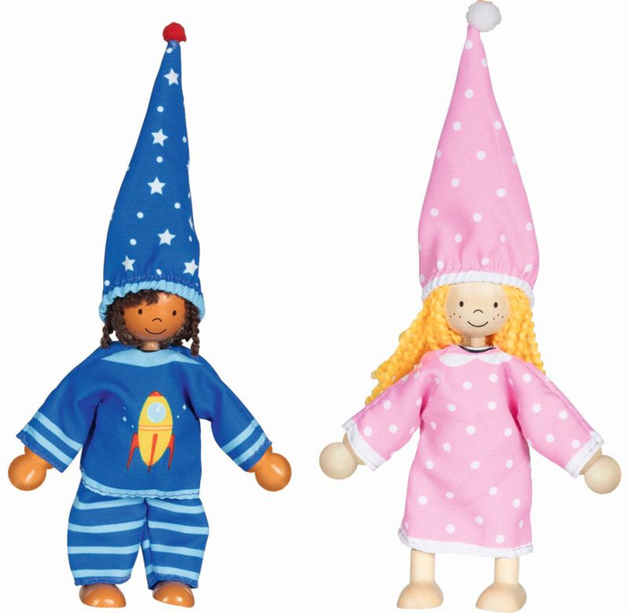 Lalki drewniane z kompletem ubranek Goki