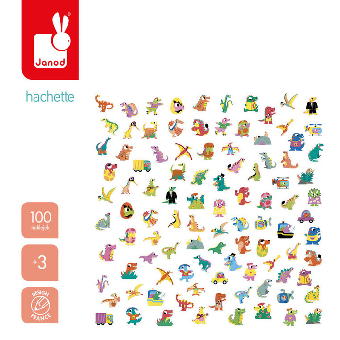 Naklejki wielorazowe dla dzieci 100 sztuk Dinozaury Janod