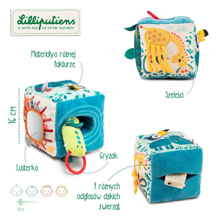 Kostka wielofunkcyjna miękka z pozytywką Dżungla Lilliputiens