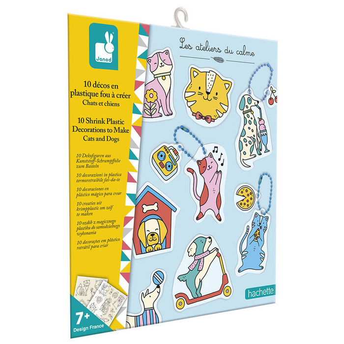 10 ozdób z termokurczliwego plastiku do samodzielnego wykonania Koty i psy Janod