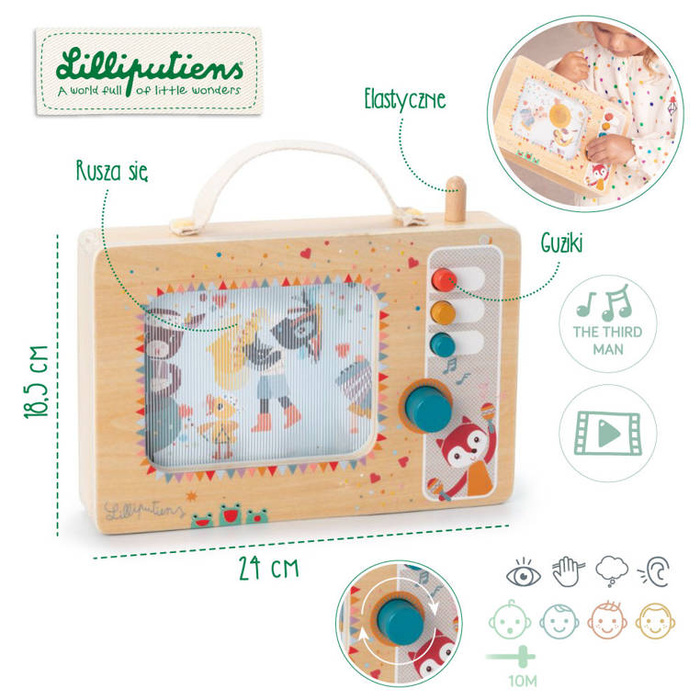 Drewniana interaktywna pozytywka Telewizor dla dzieci Lilliputiens
