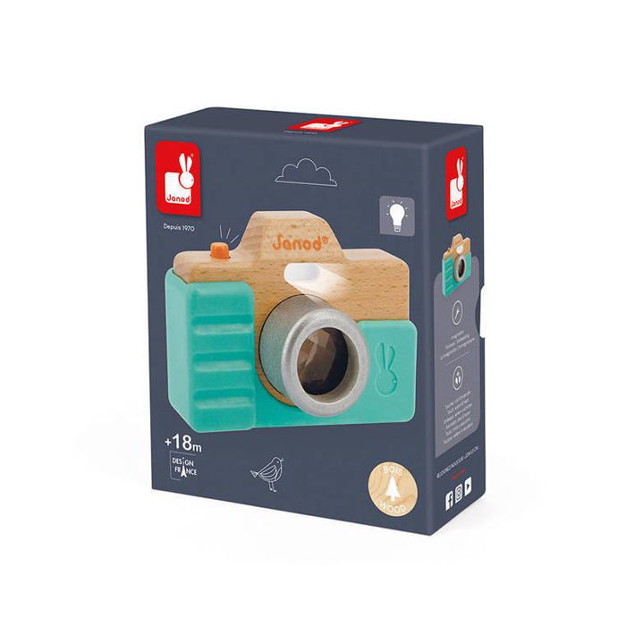 Drewniany aparat fotograficzny z dźwiękiem i lampą błyskową 18 m+ Janod
