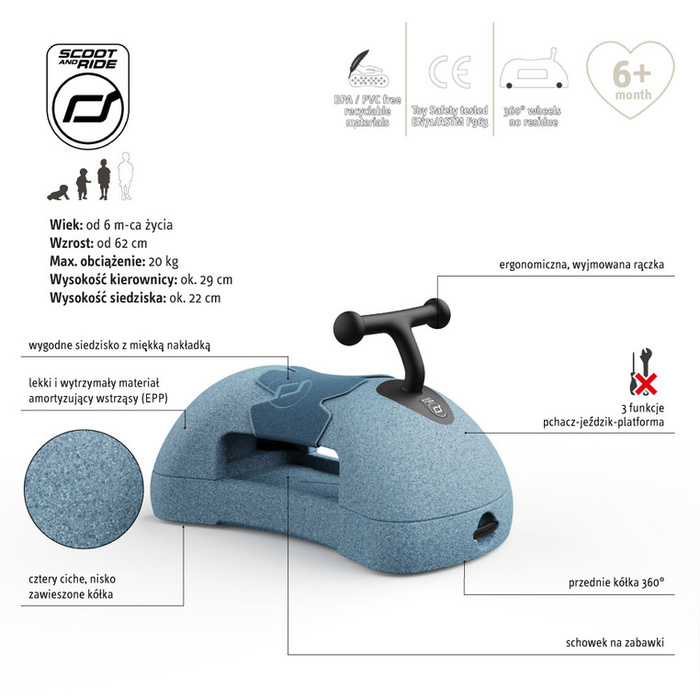 My First wielofunkcyjny jeździk pchacz dla dzieci 3w1 Scootandride Steel