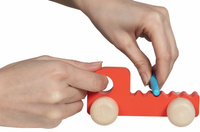 Komplet 4 drewnianych autek dla dzieci z instrumentami muzycznymi Goki