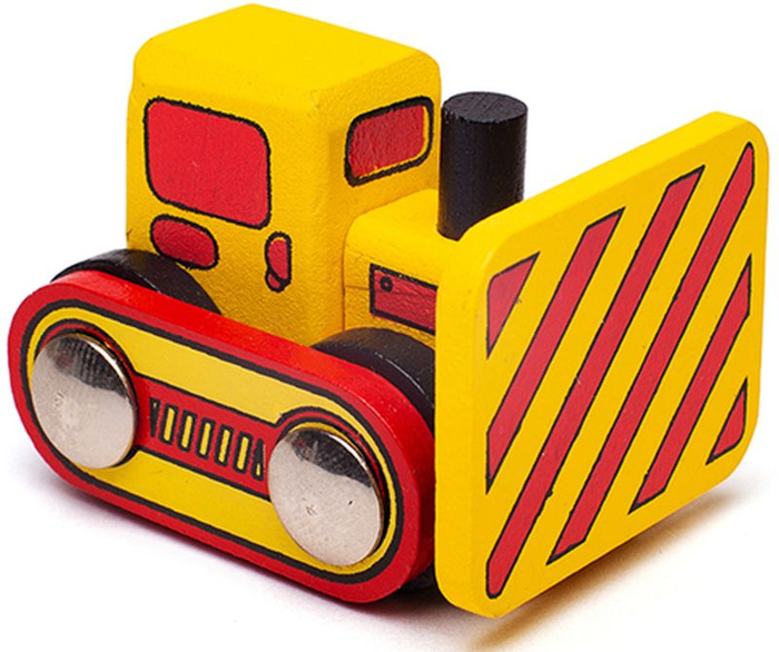 Drewniany wagon transportowy z buldożerem Bigjigs Rail kolejki dla dzieci