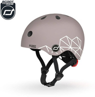 SCOOTANDRIDE Dziecięcy kask XXS-S 1-5 lat światło LED magnetyczne zapięcie Brown Lines