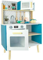 Niebieska interaktywna drewniana kuchnia dla dzieci z akcesoriami