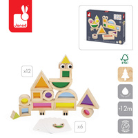 Sensoryczne klocki drewniane dla dzieci przeźroczyste kolorowe Janod 