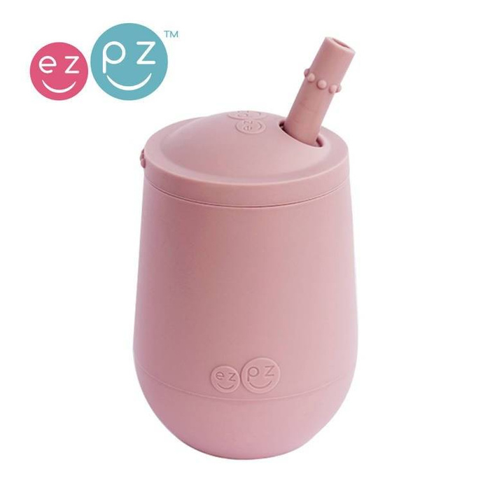 Silikonowy kubeczek ze słomką Mini Cup + Straw Training System 120 ml pastelowy róż EZPZ