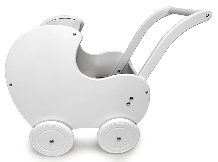 Wózek dla lalek z drewna z budką pudrowy róż