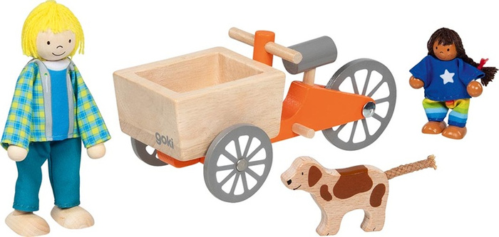 Zestaw Rower towarowy z 2 giętkimi lalkami i psem Goki