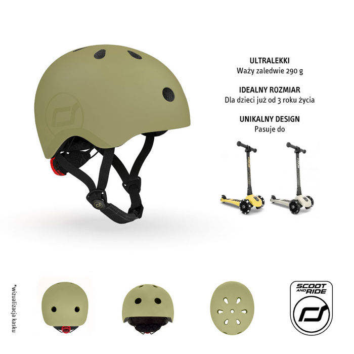 SCOOTANDRIDE Kask S-M dla dzieci 3+ Olive