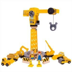 Duży dźwig z pojazdami budowlanymi Bigjigs toys