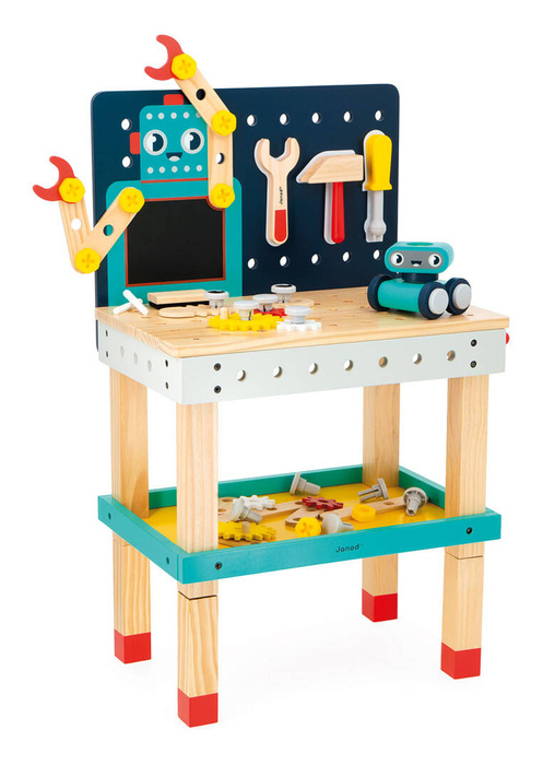 Drewniany stół warsztatowy dla małego majsterkowicza Robot Brico Kids Janod