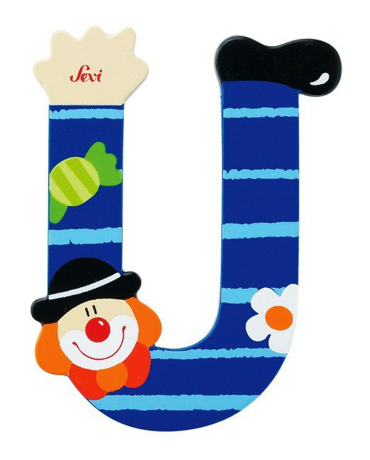 Drewniana literka. Klaun "U", Sevi