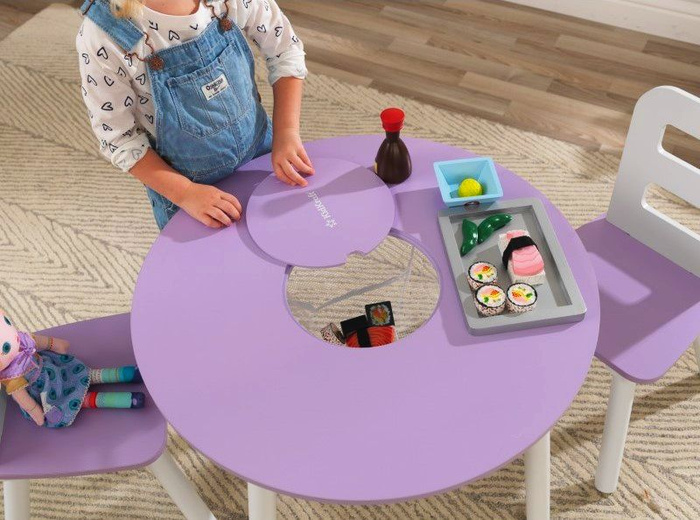 Okrągły stolik dla dzieci z 2 krzesłami do zabawy KidKraft – lawendowy