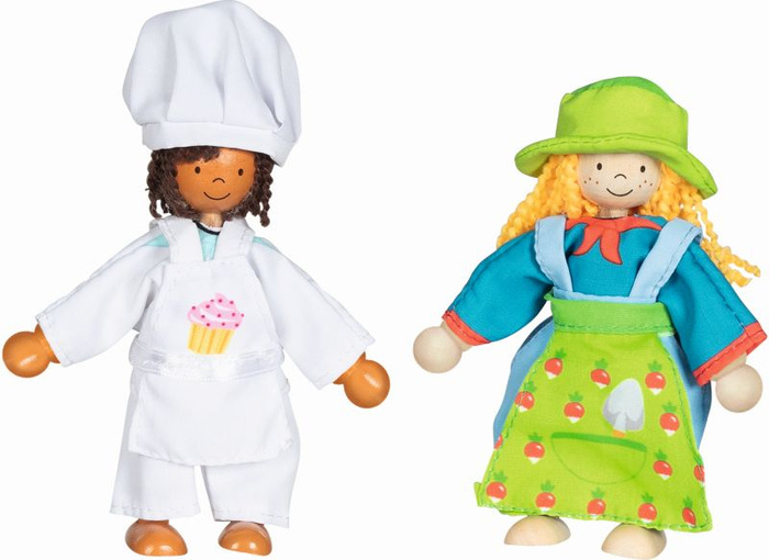 Lalki drewniane z kompletem ubranek Goki