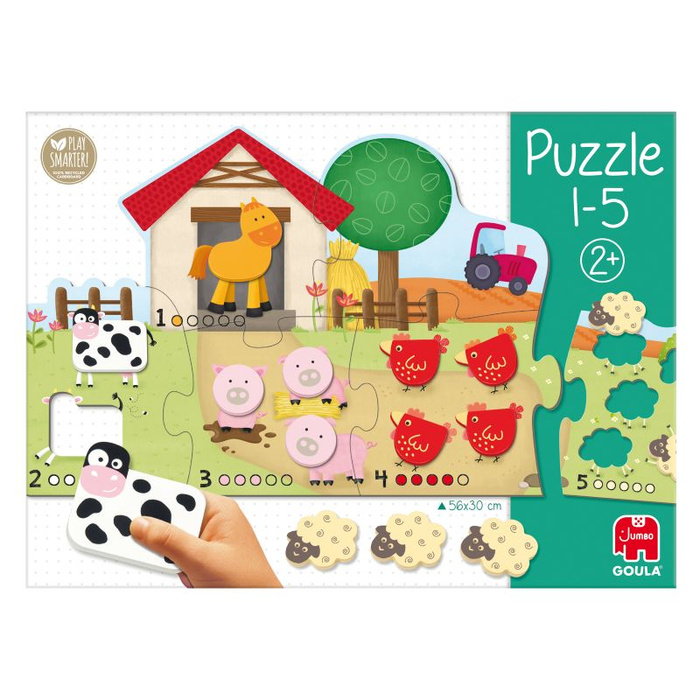 Puzzle drewniane poznaj cyfry 1-5 i zwierzątka Goula