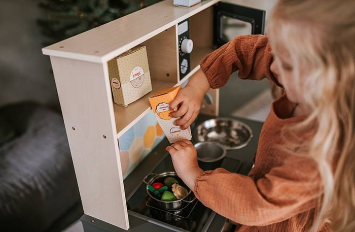 Duża drewniana kuchnia z dźwiękiem, światłem LED i 6 akcesoriami Mozaika 3-8 lat Janod