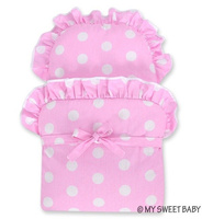 Szary Wózek wiklinowy dla lalek Róż w białe groszki My Sweet Baby