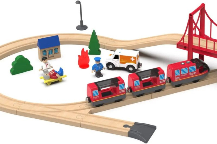 Drewniana kolejka dla dzieci Akcja ratownicza