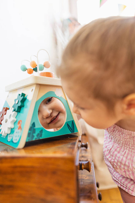 Kostka edukacyjna drewniana wulkan Dinozaury Janod