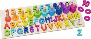 Sorter na palikach drewniana układanka Litery i cyfry Goki