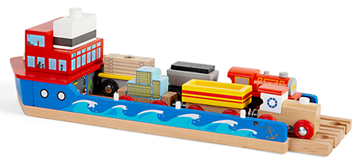 Drewniany prom przewożenie pociągów wagonów Bigjigs Toys