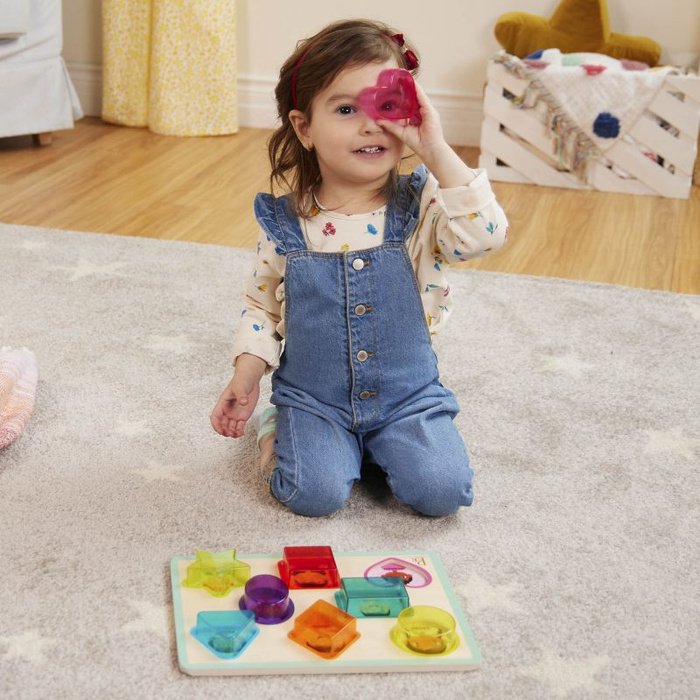 Drewniana układanka terapeutyczna dla dzieci kształty i emocje Peek & Explore – Shapes & Emotions B.Toys